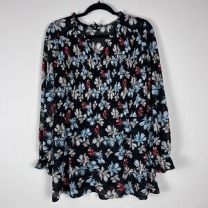 Lane Bryant Womens Plus 14/16 ‎ Floral Sheer Tunic Top V Neck Shirt Blouse